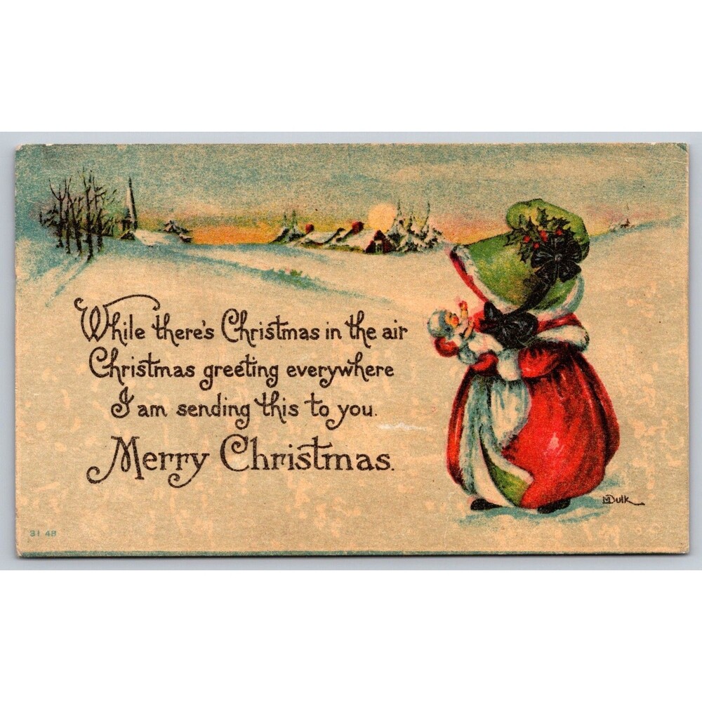 1919 Christmas Postcard Spokane Washington Holiday Greeting Art Girl & Doll